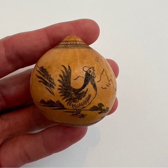 Antique lanzou carved etched gourd Chinese Zodiac year of rooster folk art - Picture 8 of 11